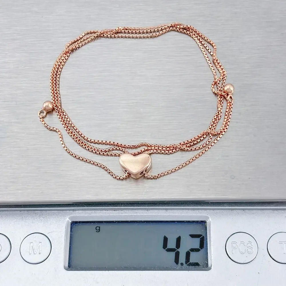 Vintage Sterling Silver 925 Rose Gold-Tone Heart Lariat Necklace up to 23